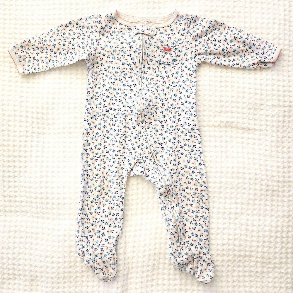 Carter's 9M one piece pjs, blue & pink flowers, excellent condition